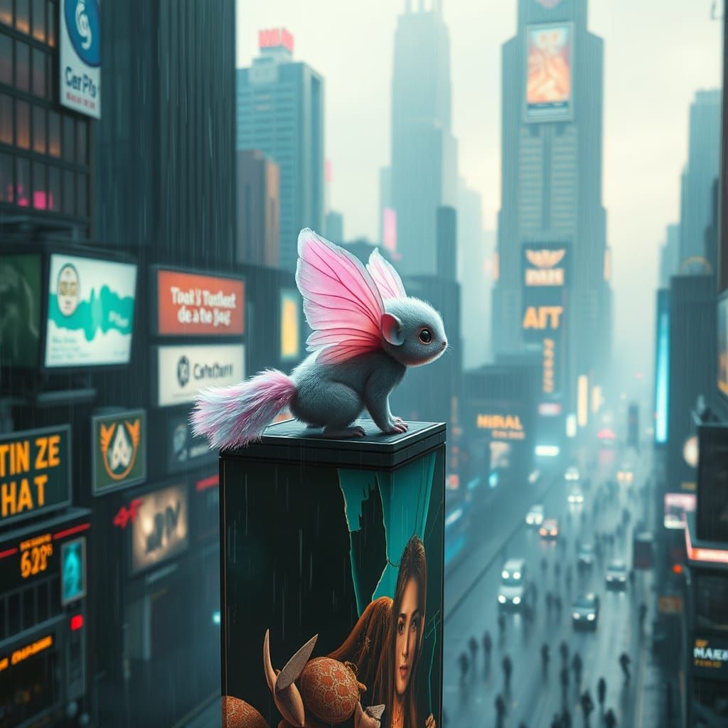 Luminescent Creature in Neon Cityscape