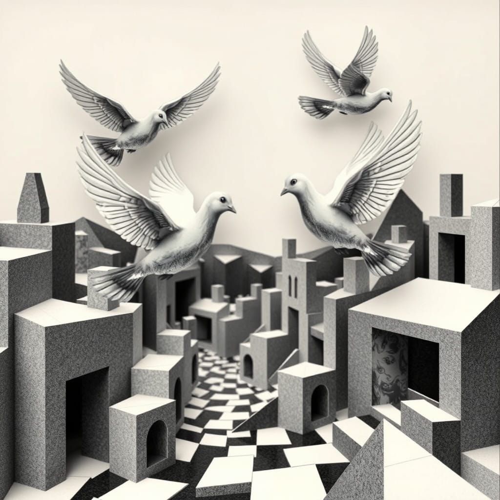 Doves of Peace in Escher-Inspired Geometric Wonderland