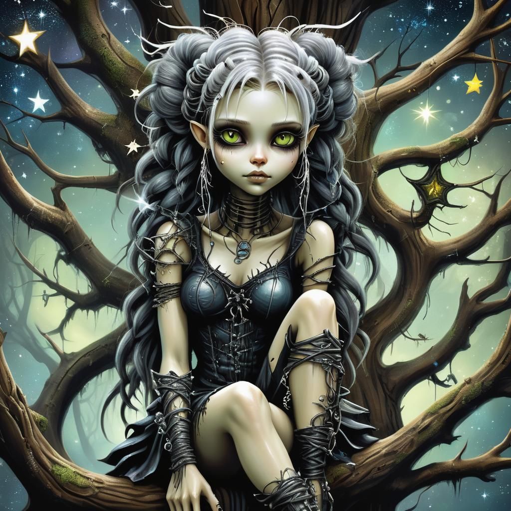 Whimsical Fae in Giger Style Digital Art