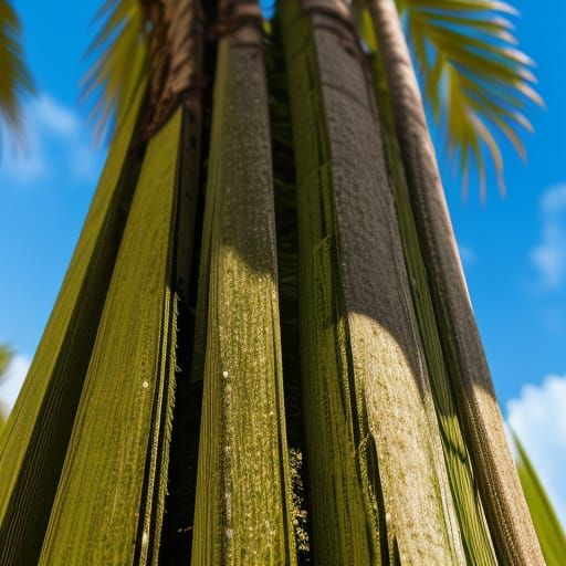 Macro grainy close-up. The bark of a fan palm tree.
