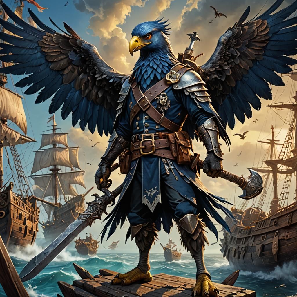 Aarakocra Pirate with Greataxe, Digital Art