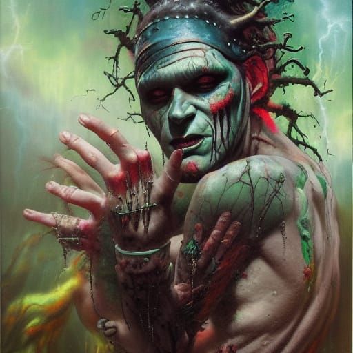 Grotesque Frankenstein Siren Juggalo Hybrid in Oil