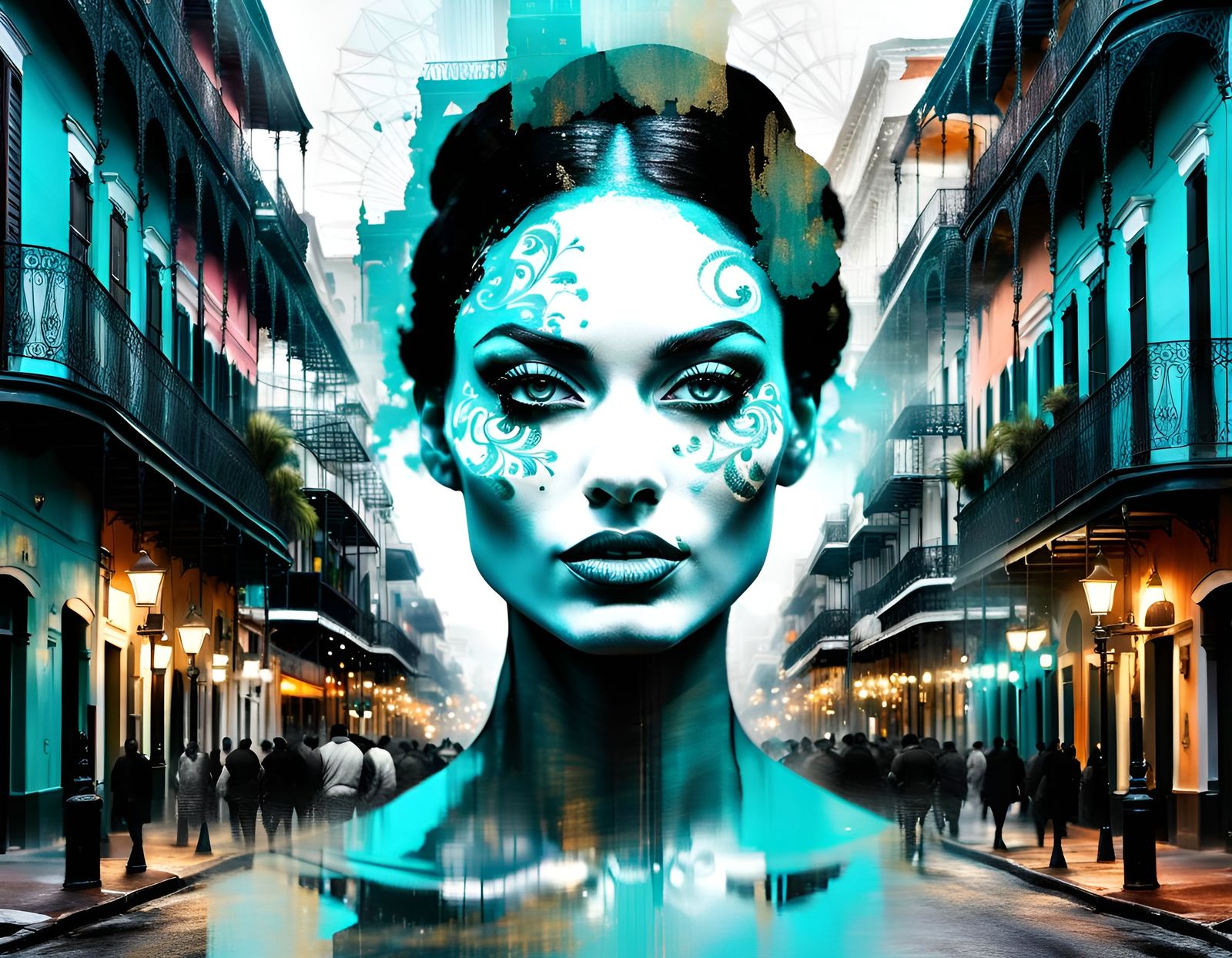 Creole Woman in Mardi Gras Double Exposure Art