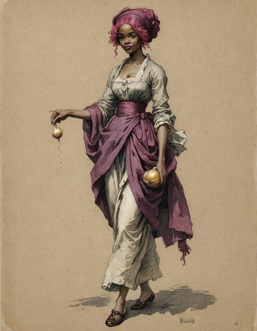 Magenta-Haired Woman in Pre-Raphaelite Style