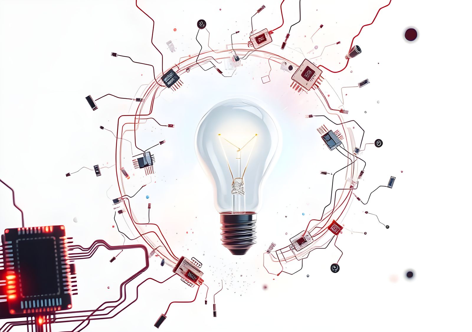 Idea Lightbulb with Technology Icons in Digital Art