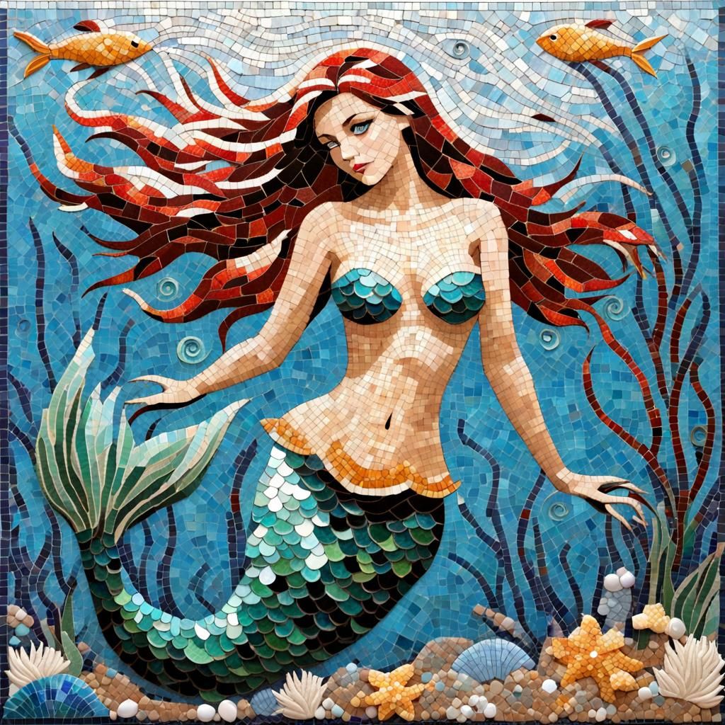 Colorful Mermaid Mosaic Art Underwater