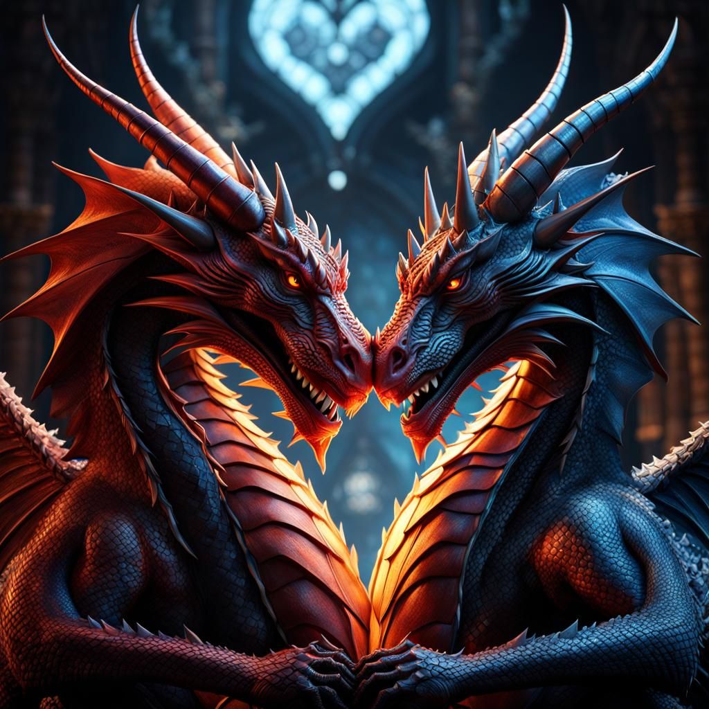 Dragons Forming Heart in Dark Fantasy Style