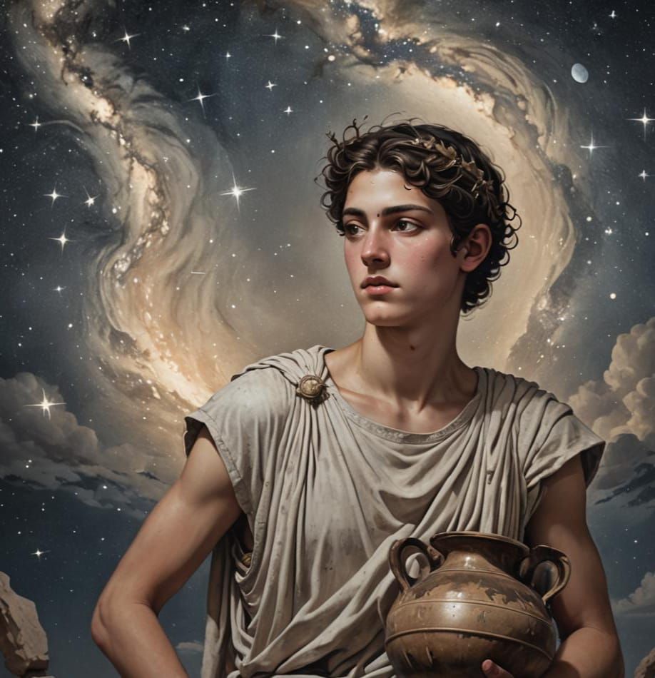 Androgynous Greek Youth with Amphora at Night