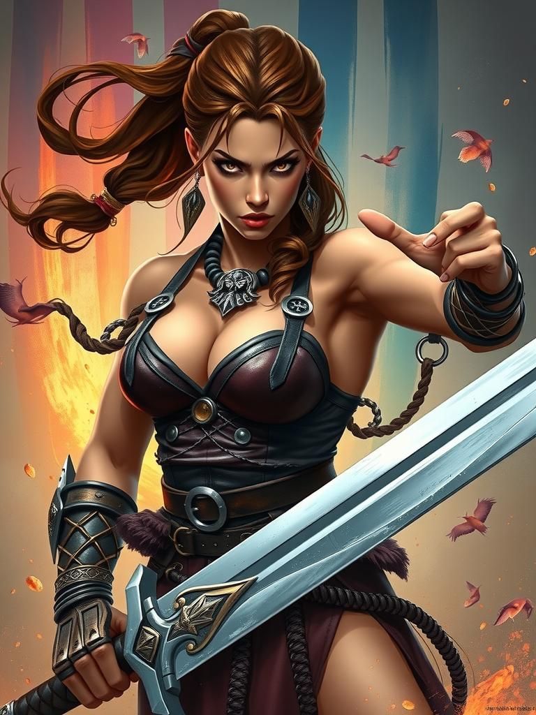 Fierce Barbarian Warrior with Sword in Splash Art Style