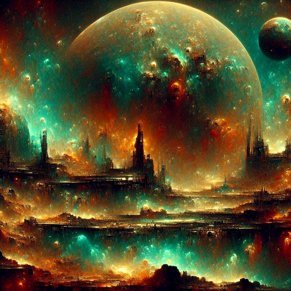 Exoplanet Spaceship Graveyard in Gustave Doré Style