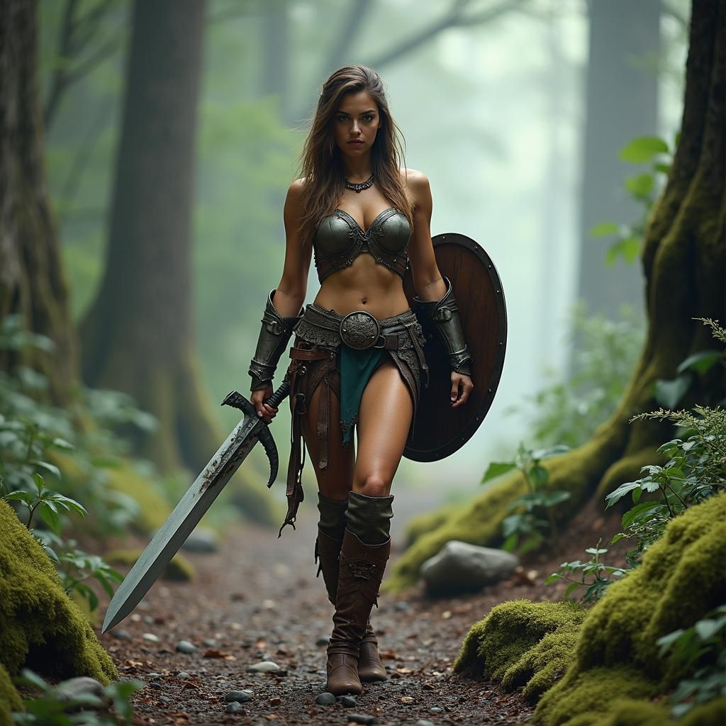 Warrior Nymph in Magical Forest, Cinematic Aesthetic