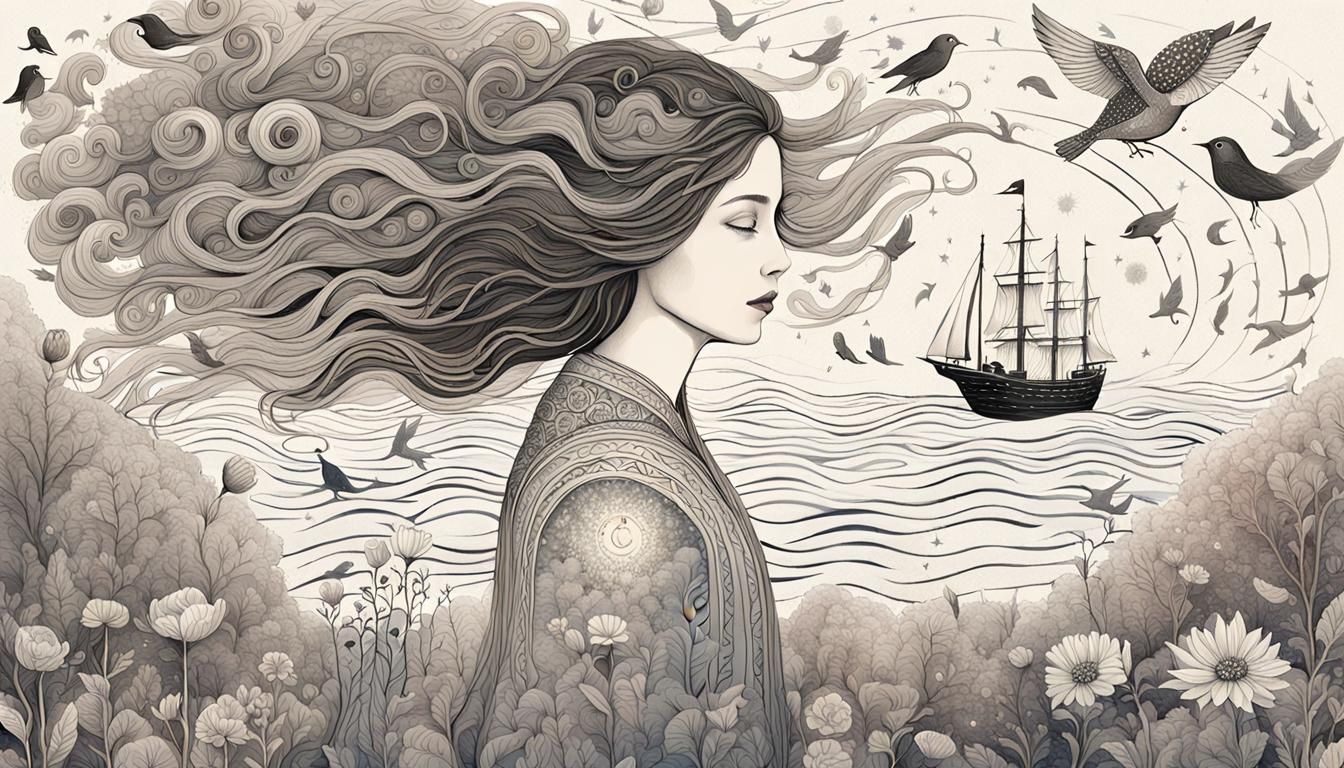 Woman Holding Galaxy in Watercolor Fairytale Style