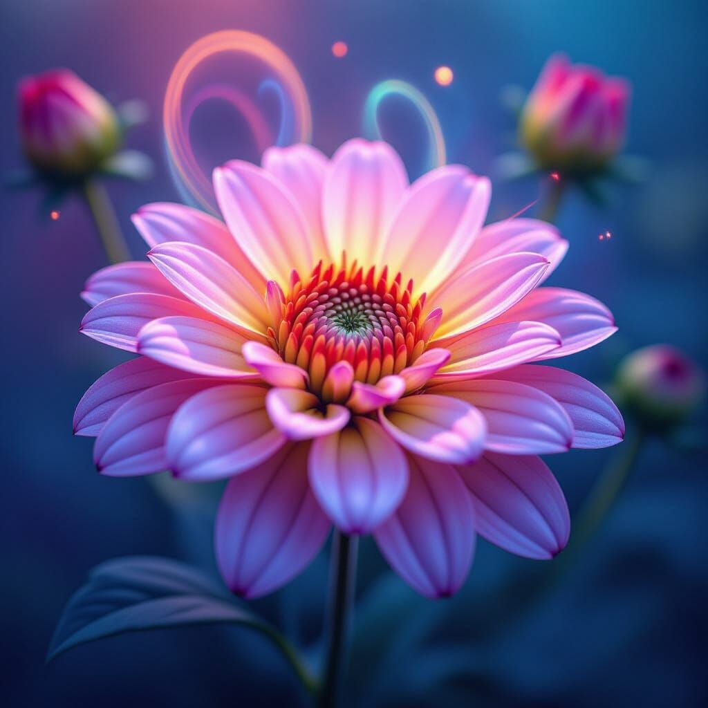 Vibrant Kirlian Flower Aura in Swirling Colors