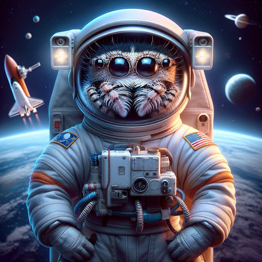 Jumping Spider Astronaut Concept Art in Space