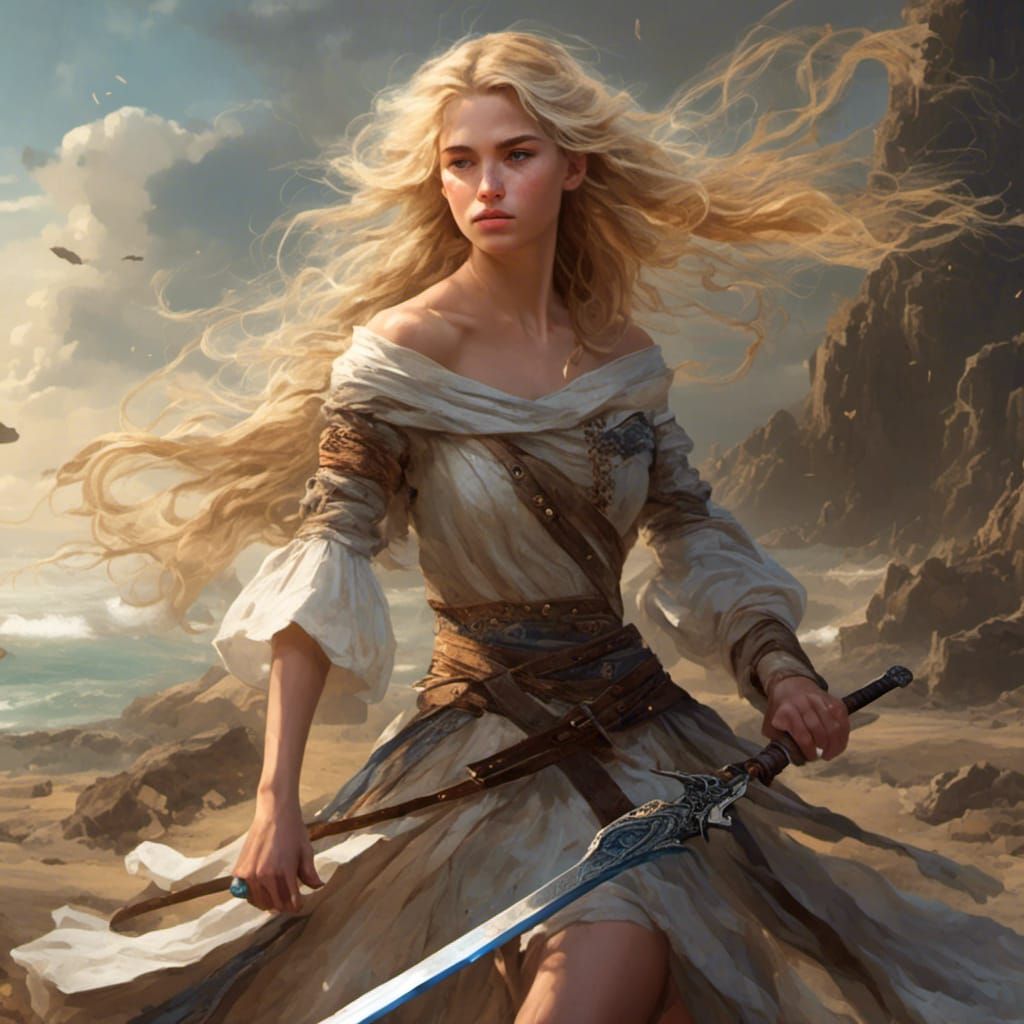 Hyperreal Portrait of a Girl with Sword