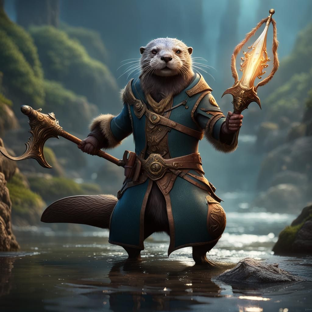 Armored Otter Ready for Battle: Detailed Matte Painting