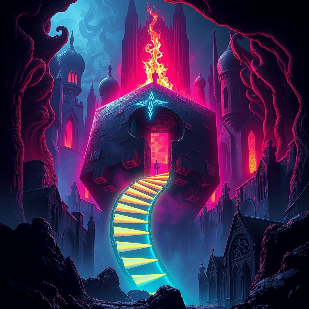 Glowing Spiral Cube Descends to Mystical Underworld