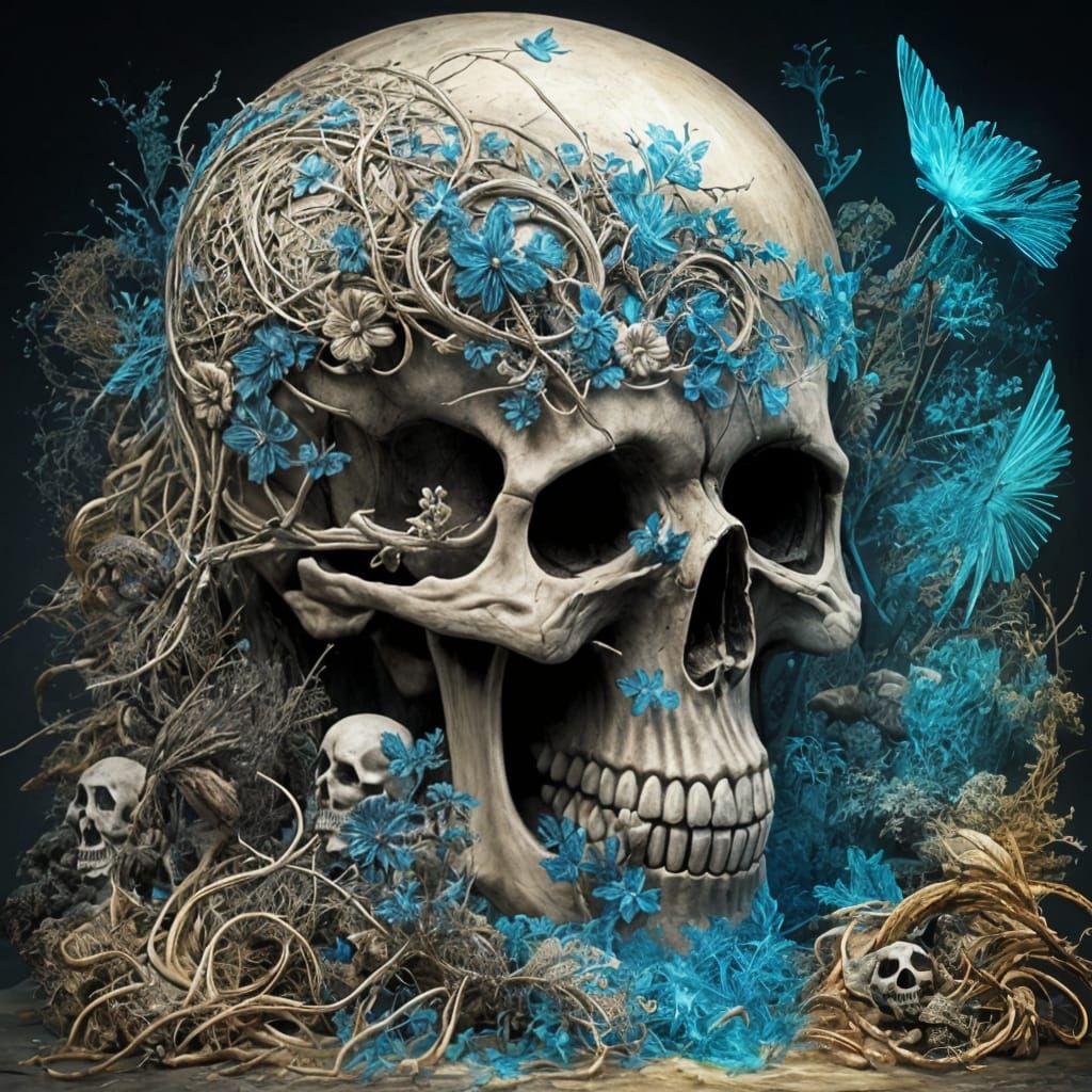 UV Blacklight Tomb of Skulls in Hyper-Realistic Style