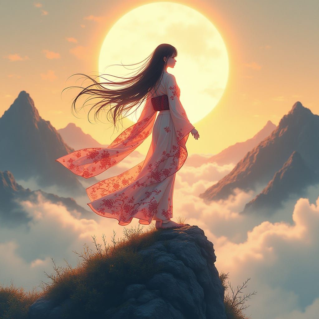 Anime Goddess on Majestic Mountain Peak