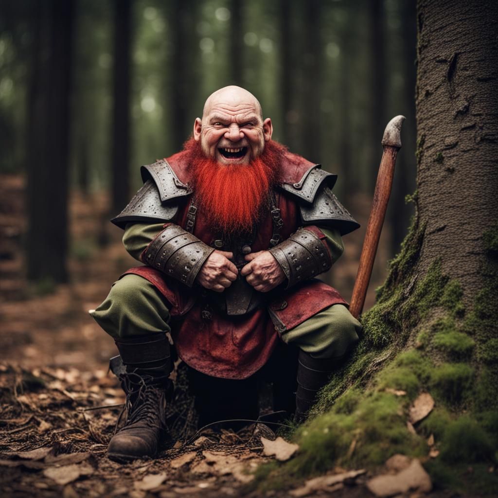 Scary Dwarf with Sadistic Smile in Forest