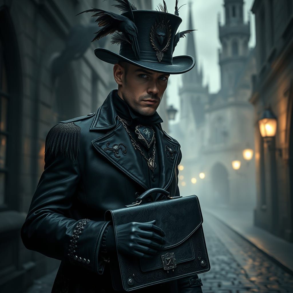 Elegant Gothic Gentleman Strolls Through Shadows
