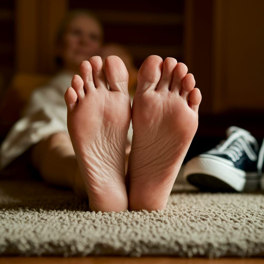 Older Woman's Feet Resting on a Rug