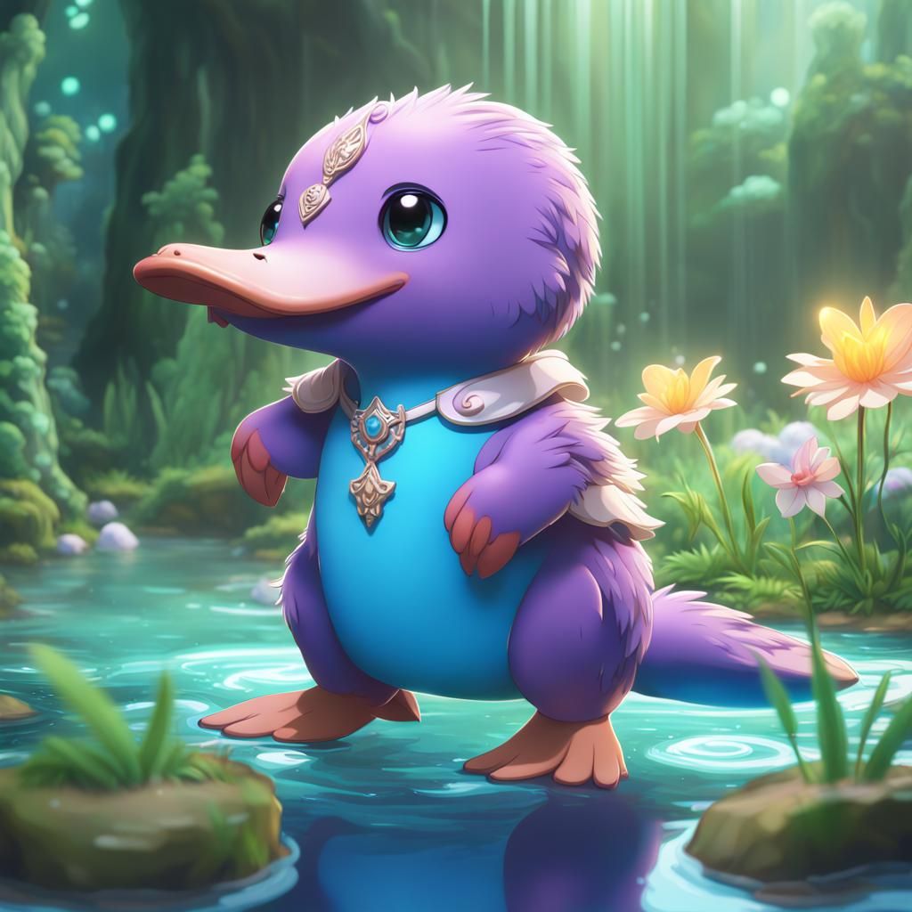 Cute Jewelpet Platypus in Detailed Digital Painting
