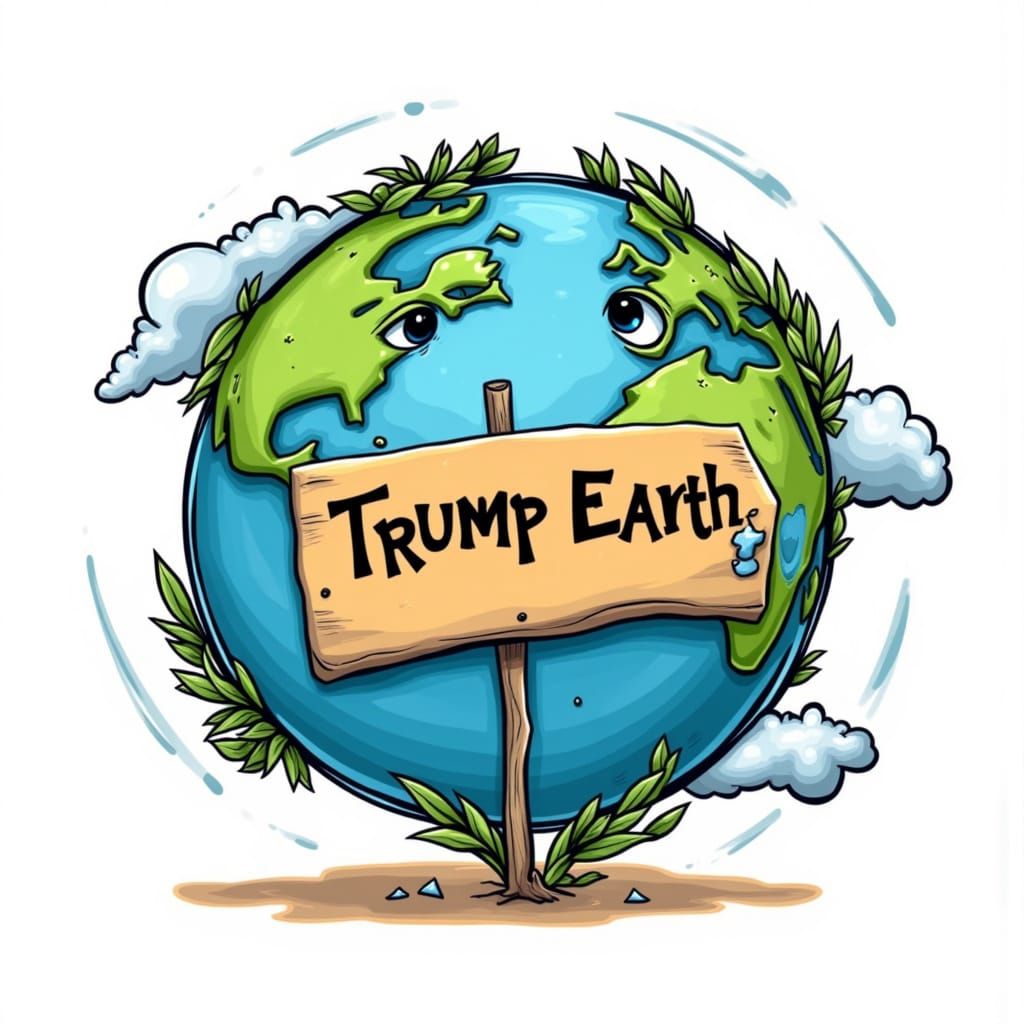 Earth Holding Sign 'Trump Earth'