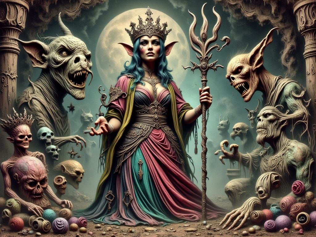 Regal Figure Among Mystical Objects: Fantasy Art