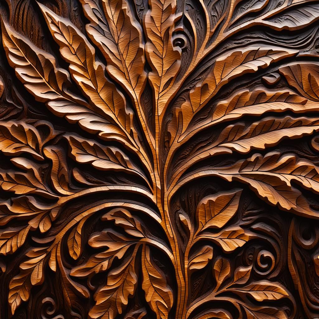 Detailed Wood Carving of Savannah Leaf in Dark Oak