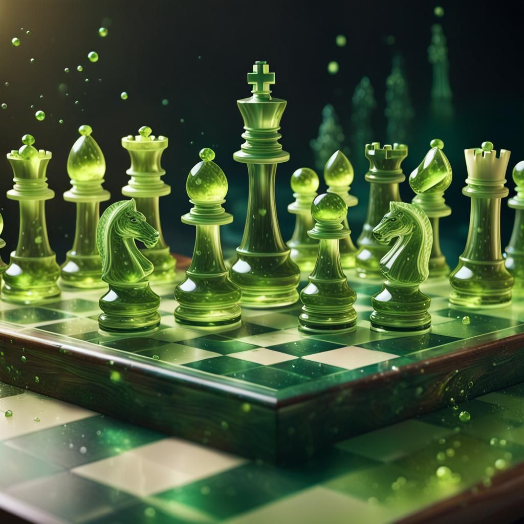 Peridot Chess Pieces: Hyperrealistic Concept Art