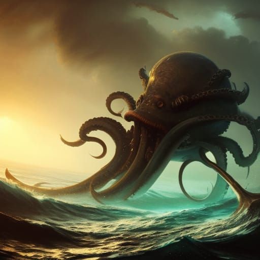 Kraken Attacks Ship: Dark Fantasy Concept Art