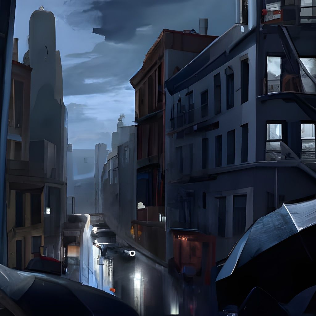 1930s Rainy Cityscape in Film Noir Style