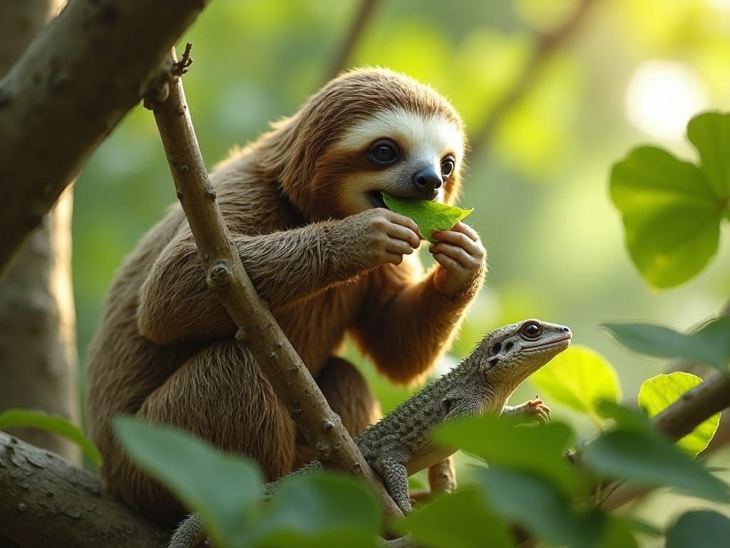 Sloth Savoring Summer Greens in Tropical Splendor