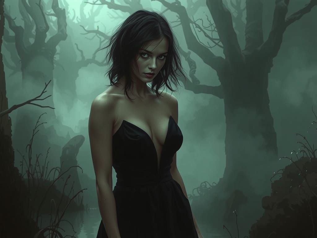 Smoky Portrait of Woman in Gown in Ethereal Mist