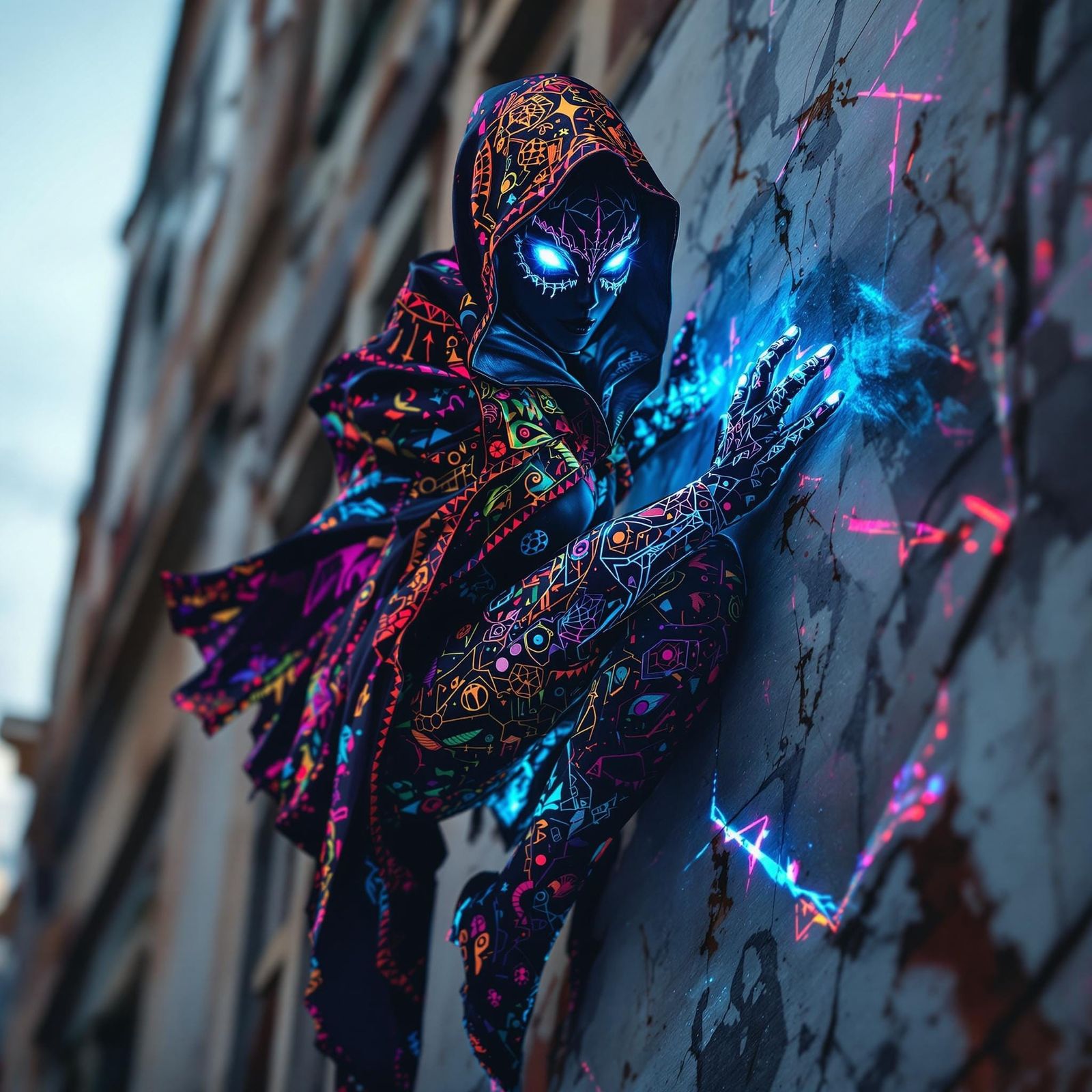 Mystical Haitian Voodoo Spiderwoman Illuminated in Biolumine...