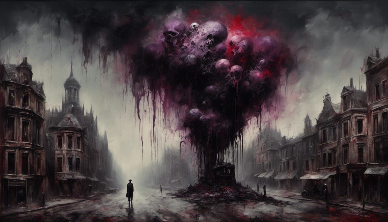 Gothic Fantasmagoria on Victorian Street as Surreal Oil Pain...