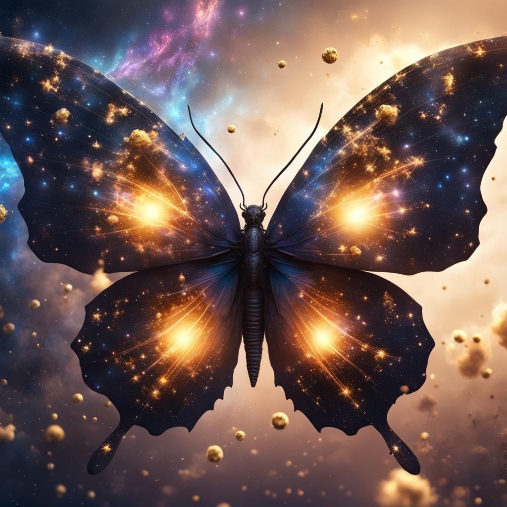Majestic Galaxy Butterfly with Gold Accents