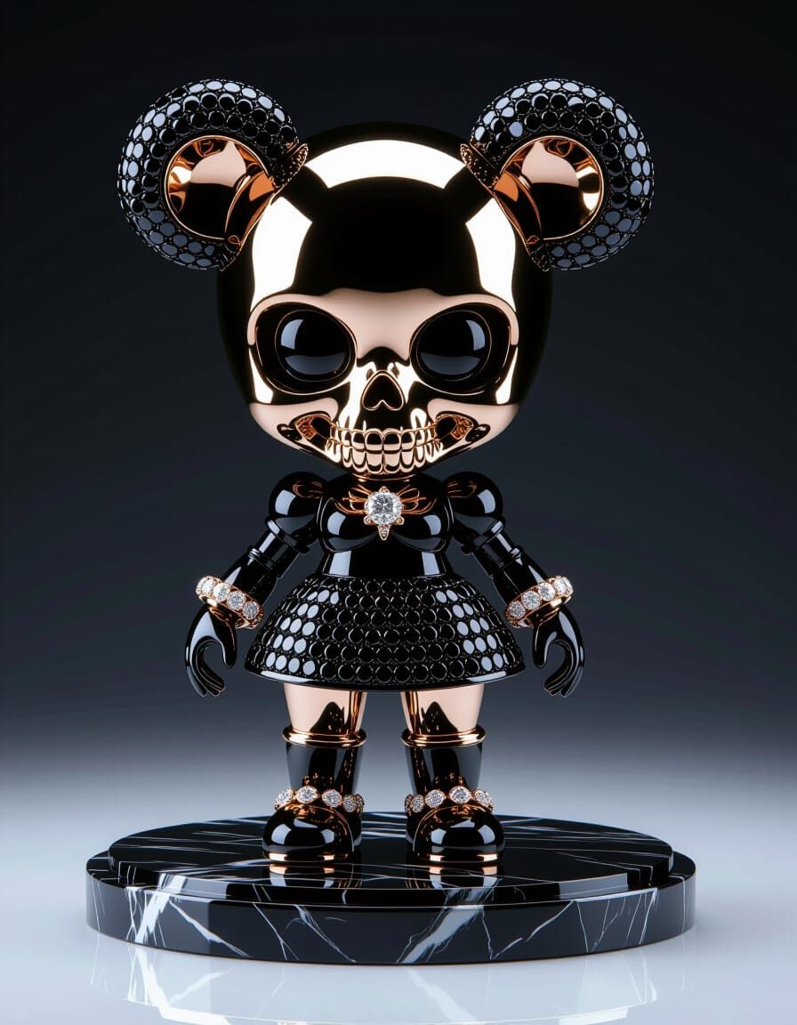 Luxurious Kuromi Sculpture in Platinum and Gold