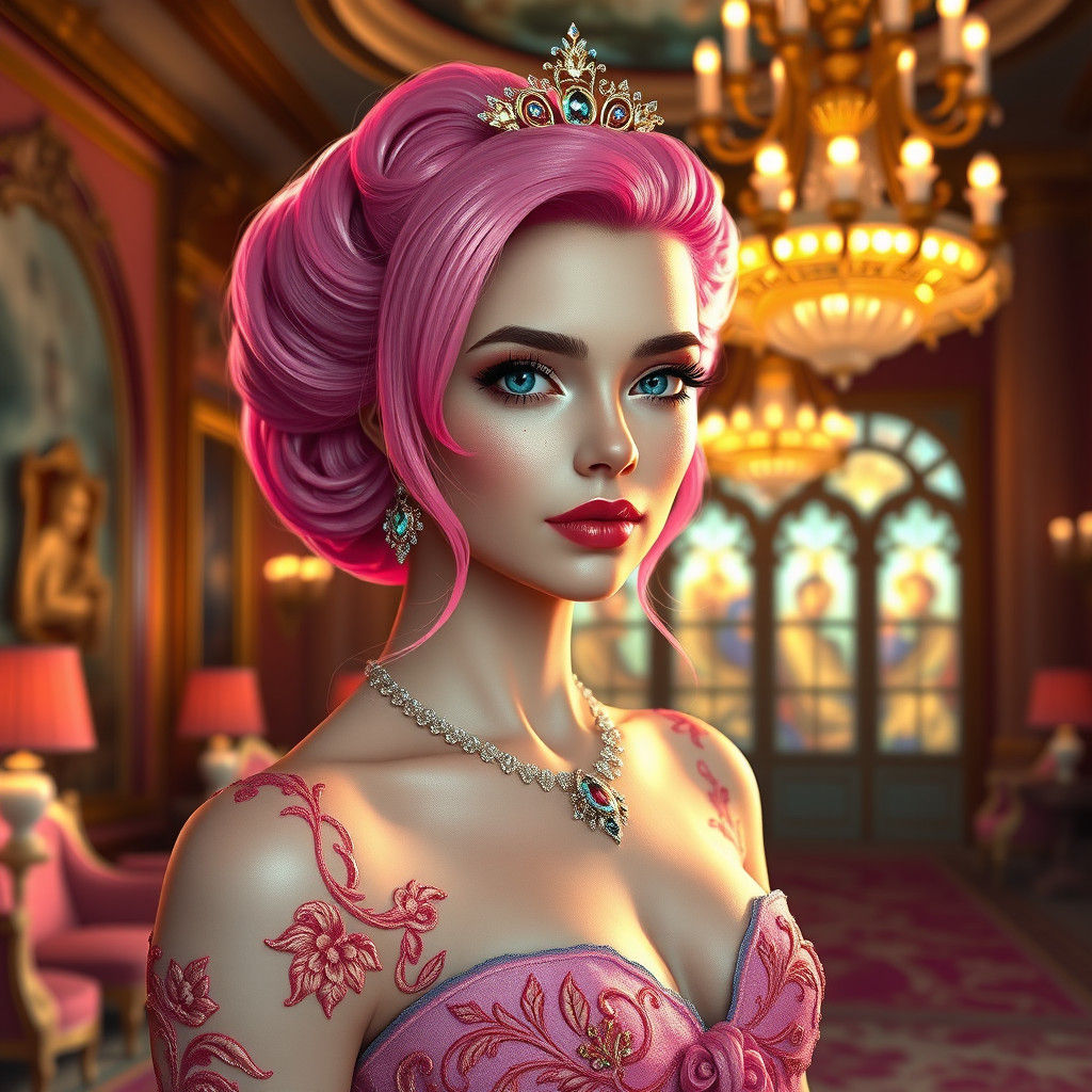 Hyperrealistic Princess Bubblegum in Opulent Mansion, 8K