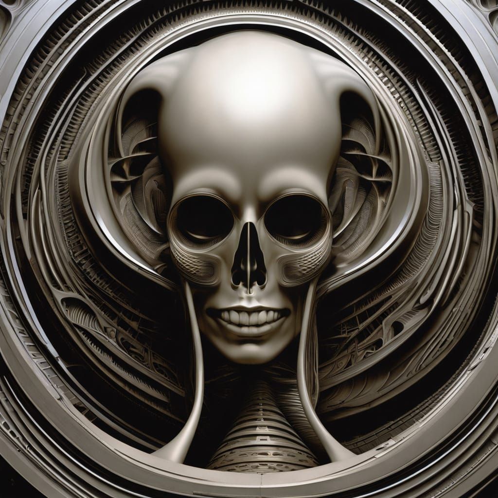 Biomechanical Figure Falling Through a Swirling Vortex