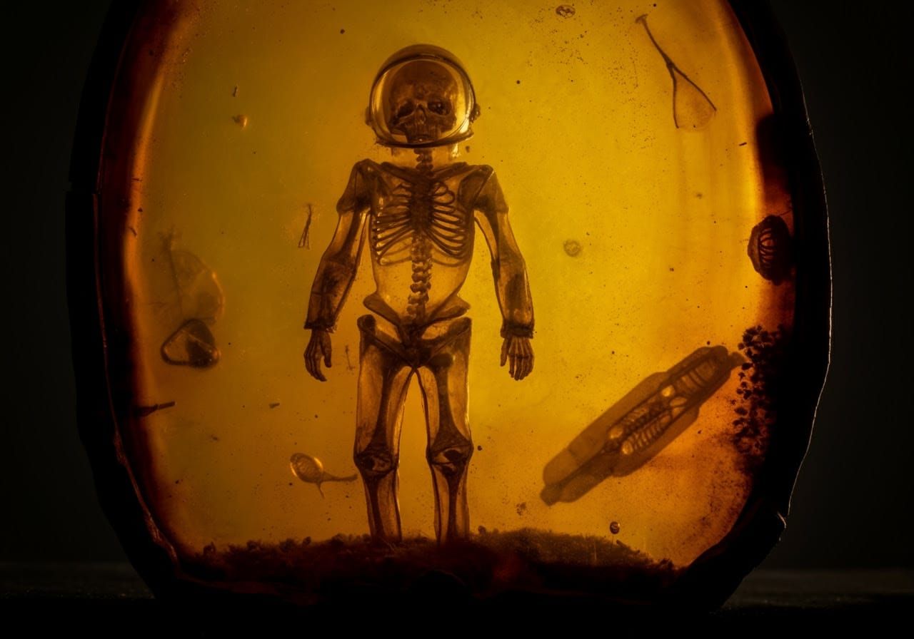 Ambernaut with Everyday Objects in Empire Glass at Rosy Dawn