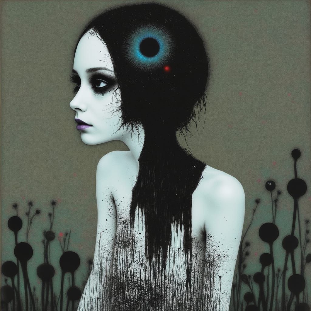 Abstract Woman with Dark Tears, Minimalist Collage