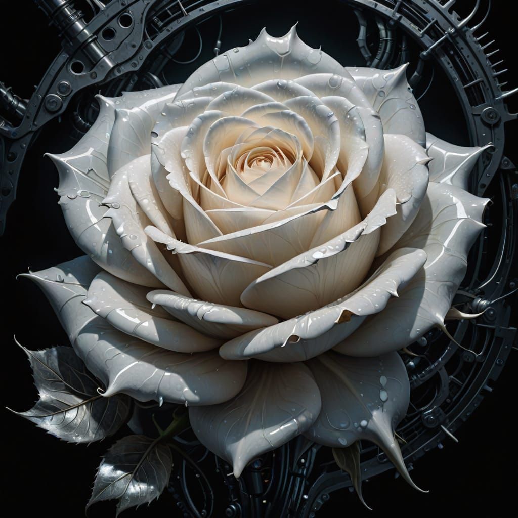 Ethereal Rose in Biomechanical Art