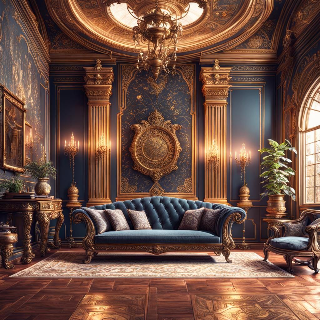 Detailed Classic Living Room in Deep Color