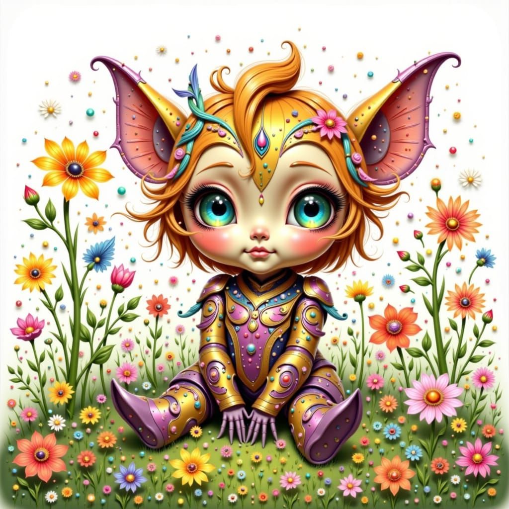 Whimsical Baby Transformer in Lush Wildflower Meadow