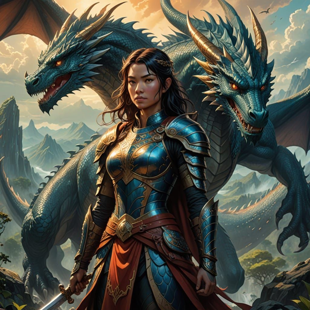 Epic Fantasy Dragon Warrior in Comic Book Style