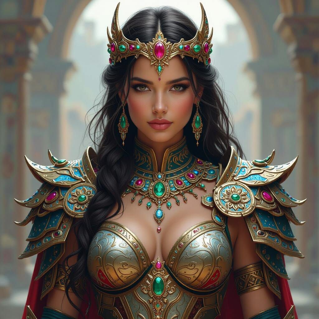 Ornate Goddess in Detailed Armor, Realistic Style