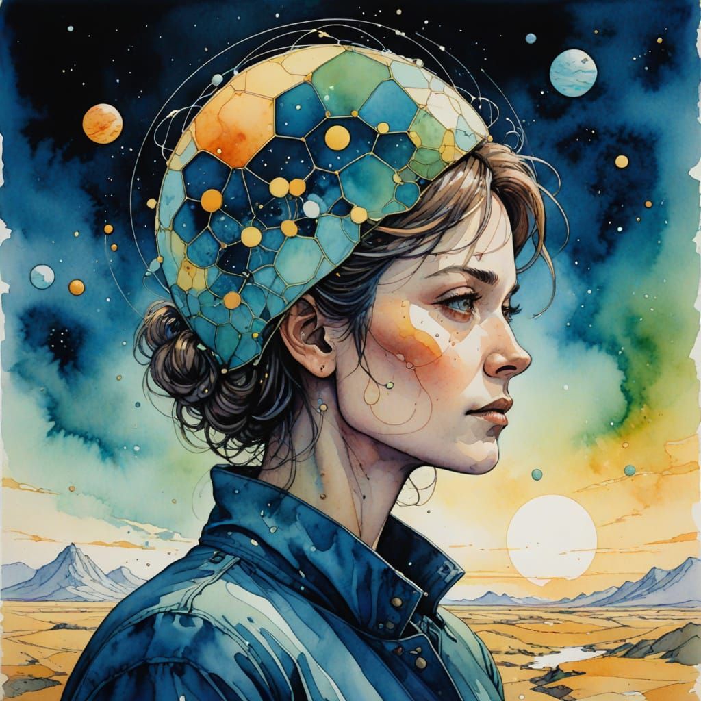 Serotonin and Desire: Watercolor in Moebius Style