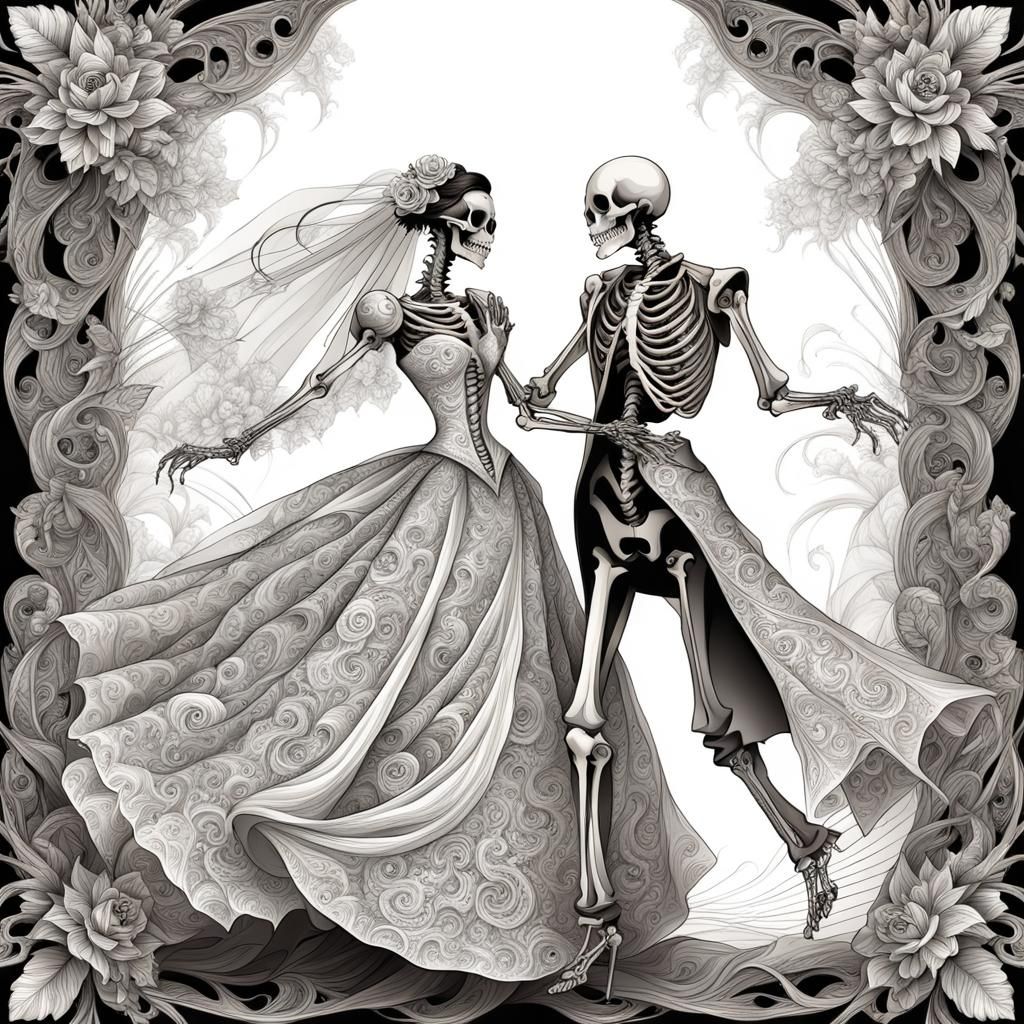 Skeleton Bride and Groom Dancing in Victoria Frances Style